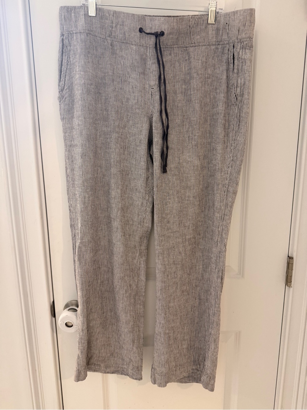 Womens Gray pinstripe Drawstring Linen-Blend Pants